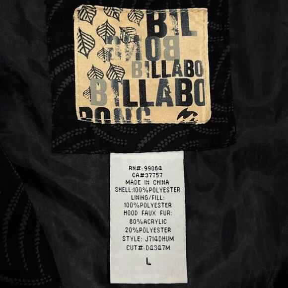 ★ Billabong Black Quilted Hooded Parka Jacket / Coat with Faux Fur Trim ★ - Picture 5 of 7